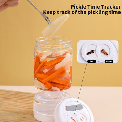 Novidone Flip and Drain Pickle Jar - Leak-Proof Glass Hourglass Food Container for Olives & Kimchi with 2 Stainless Steel Fork