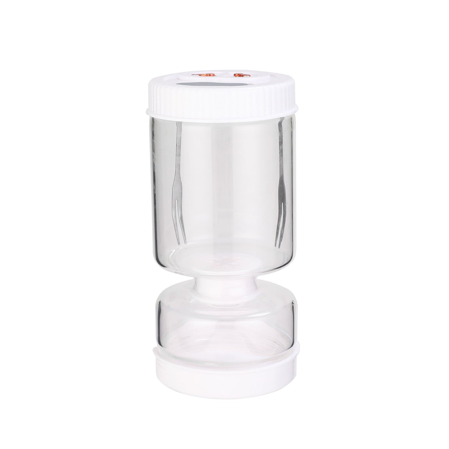 Novidone Flip and Drain Pickle Jar - Leak-Proof Glass Hourglass Food Container for Olives & Kimchi with 2 Stainless Steel Fork