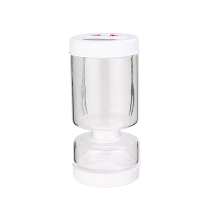 Novidone Flip and Drain Pickle Jar - Leak-Proof Glass Hourglass Food Container for Olives & Kimchi with 2 Stainless Steel Fork
