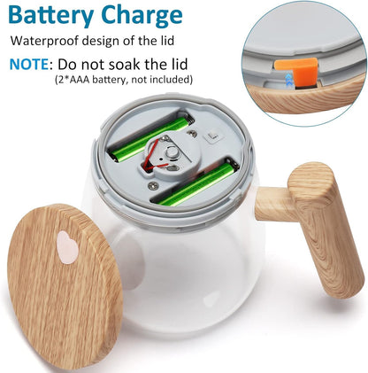Novidone Automatic Self-Stirring Glass Coffee Mug - 400ml Battery-Operated Borosilicate Mug with Wood Handle