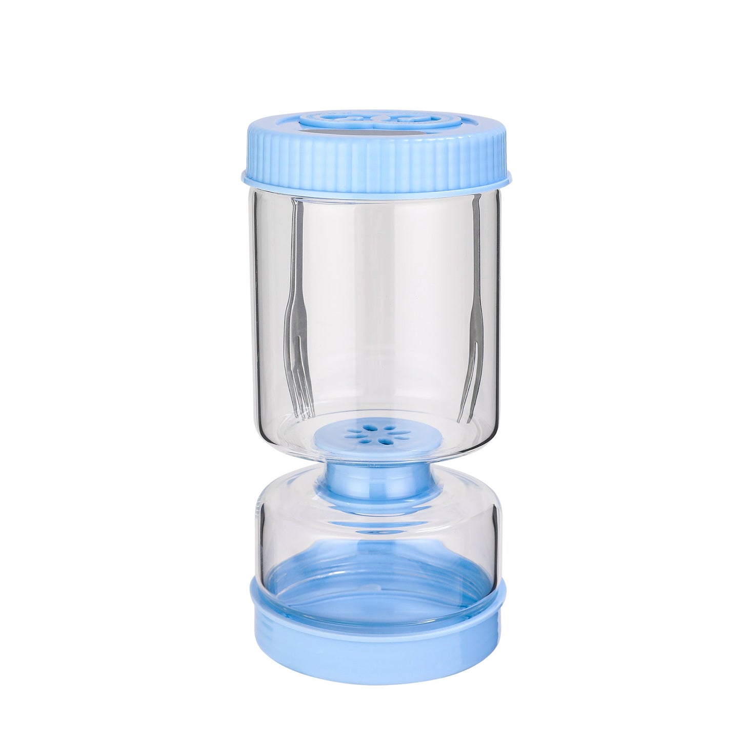 Novidone Flip and Drain Pickle Jar - Leak-Proof Glass Hourglass Food Container for Olives & Kimchi with 2 Stainless Steel Fork